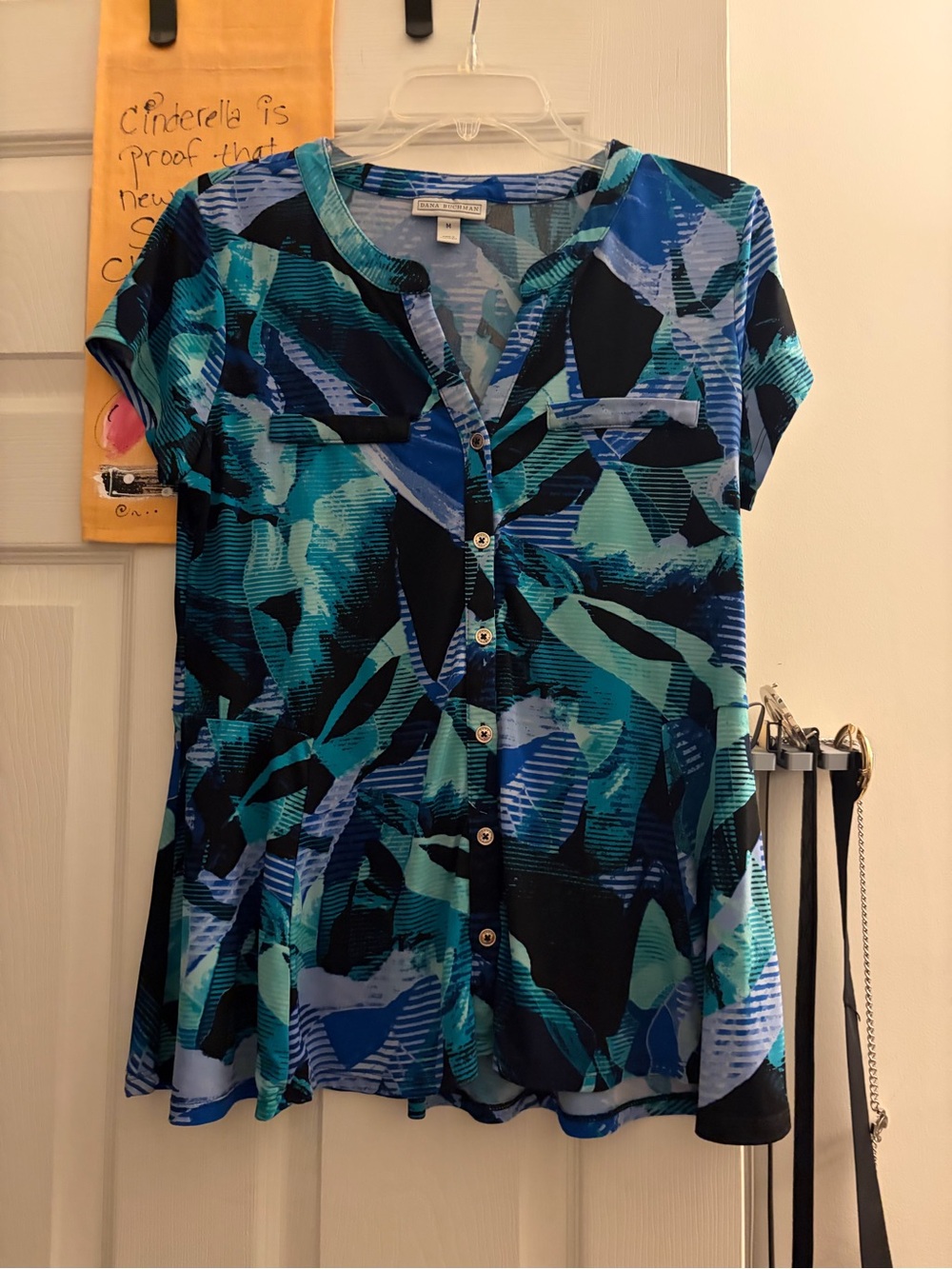 Dana Buchman Blue & Teal Abstract Button-Front Blouse